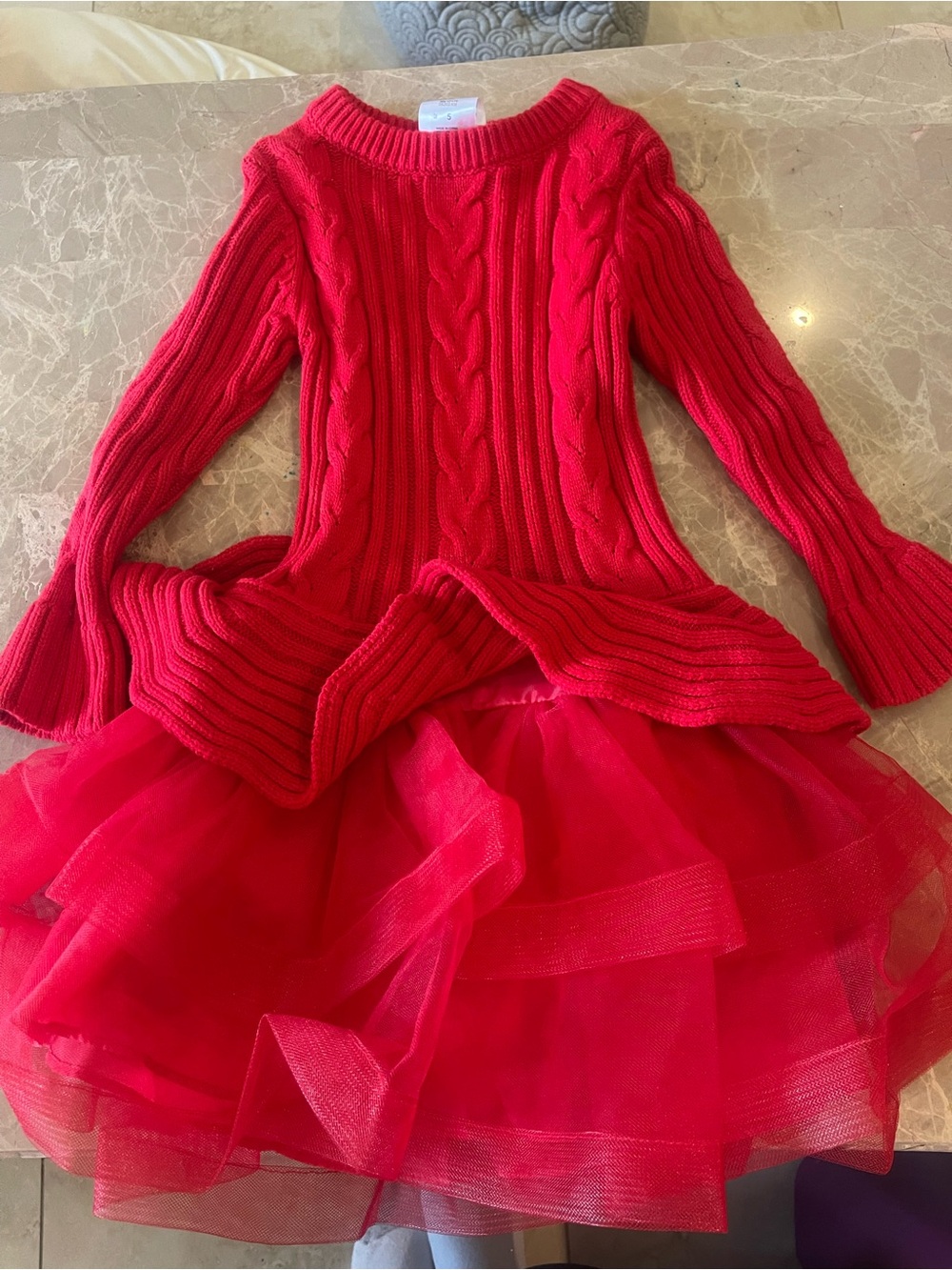 Bonnie Jean Red Cable Knit Dress with Tulle Skirt